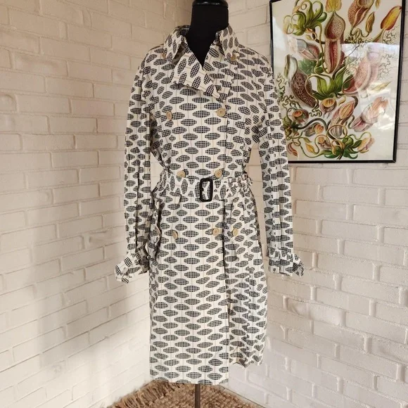 Gap Stylish Black and White Patterned Trench Coat lightweight Rain Jacket - Picture 1 of 4